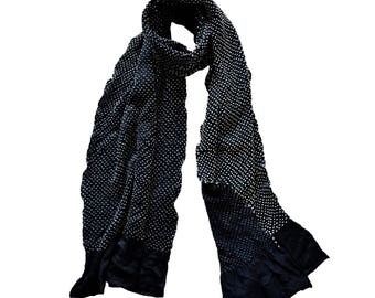 Polka Dot Handcrafted Silk Shibori Scarf - Black & White