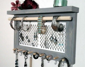 Jewelry Organizer, Jewelry Holder Wall Mount Earring Holder, Necklace Holder, Ring and Bracelet Holder. Jewelry Hanger. You Pick the Color!