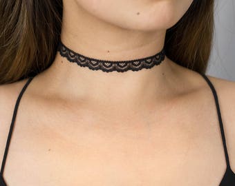 Black Lace Choker / Dainty Black Choker / Lace Layering Necklace / Statement Choker