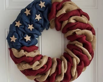 Patriotic wreath patriotic burlap wreath Independence day wreath primitive wreath 4th of july rustic wreath military wreath army navy marine