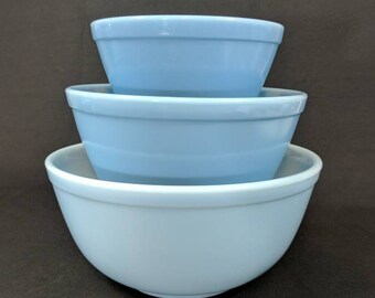 Vintage Pyrex Mixing Bowls Delphite Bluebelle Bowl Set of 3 Blue Milk Glass Nesting Bowls