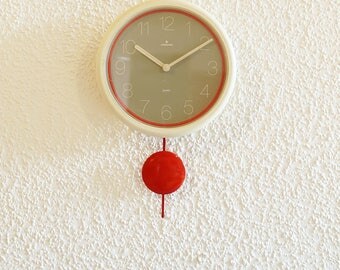 Junghans wall clock, clock, clock, Germany 80s-90s, vintage post modern design, retro quartz watch with pendulum, 80s interior deco