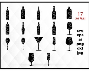 Wine glass svg - wine glasses clipart vector - wine bottle - wine glass silhouette svg, eps, dxf, png, wine svg, glass svg, Bottle svg