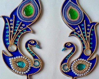 Beautiful Kundan Rangoli Floor Art Peacock Design Wedding Mandap Diwali Decoration Mandala Kolam Home Decor House Warming Gift 1 Pair