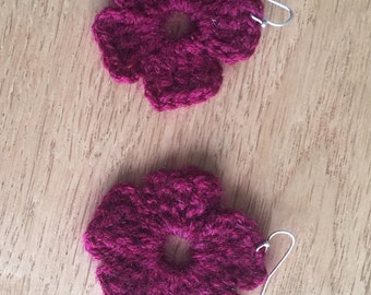 Burgundy crochet flower earrings