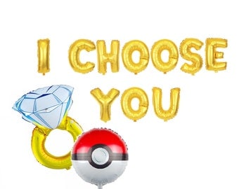 I Choose You Balloon Letters Pokemon Engagement Party Decor Engagement Ring Pokemon Engaged Letter Balloons Banner Engagement Decorations
