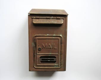 Antique Brass Mailbox // Rustic Dark Metal Wall Mount Mail Bin Porch Style Curb Appeal Decor Industrial Office Organizer Home Restoration