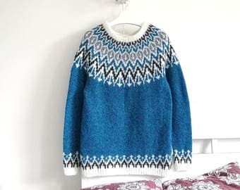 Turquoise Icelandic Sweater | Mens Sweater | Lopapeysa | Alpaca Sweater | Nordic Pattern | Chunky Knit Sweater | Men Clothing | Gift For Him