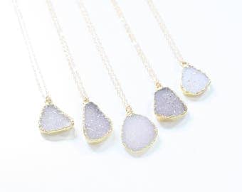 Gold Druzy Necklace, Boho Stone Necklace, Delicate Dainty Necklace, Natural Druzy Slice Necklace, Gold Filled Necklace, Sparkly Necklace