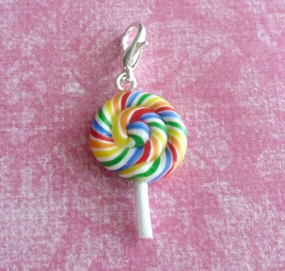 Rainbow Lollipop Charm Miniature Food Jewelry Candy Charm