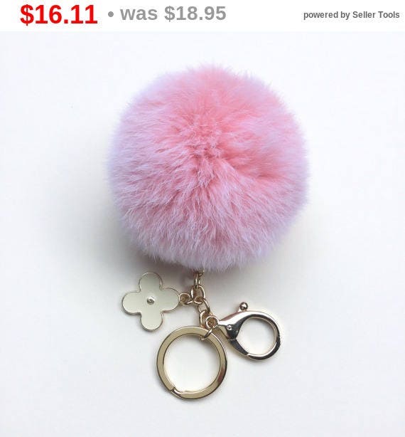 Light pink Frost fur pom pom keychain REX Rabbit fur pom pom