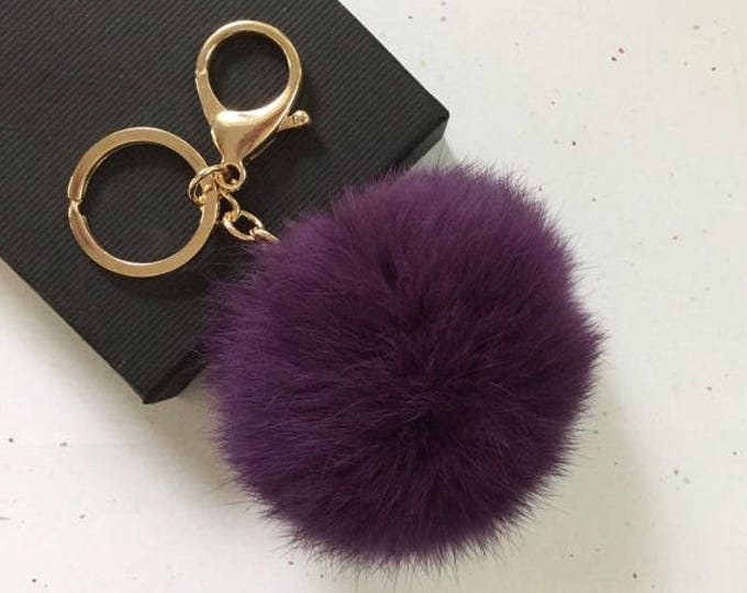 New! Deep purple Fur pom pom keychain fur ball bag pendant charm