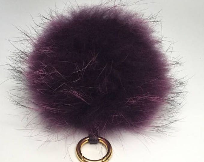 Pom-pom bag charm, fur pom pon keychain purse pendant in purple