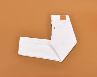 Vintage Levis 501 Jeans, Rare White Levi 501s, 90s White Jeans, High Waist Jeans, Button Fly Straight Leg Jeans, Mens Levis Size 32