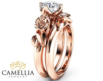 Flower Rose Unique Engagement  Ring  Right Hand Diamond Ring  14K