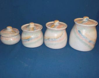 Hand Made Ceramic Canister Set, Vintage, Four Piece, 1980's