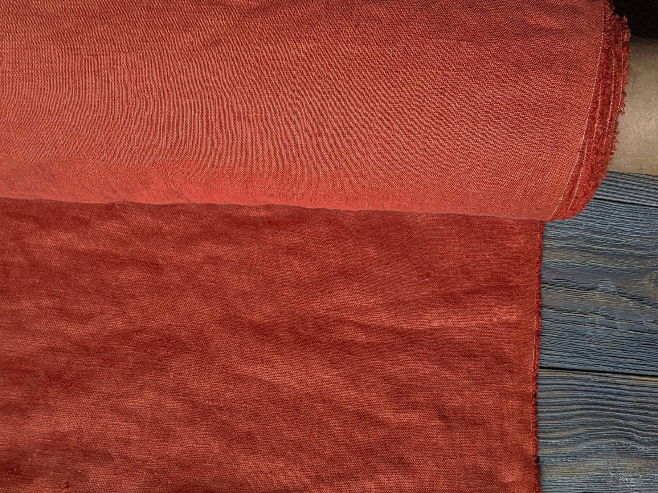 Softened rust linen fabric by the meter, natural linen rust color