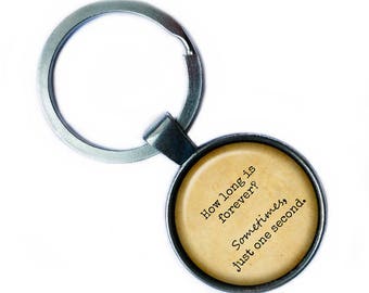 Alice in Wonderland "How long is forever? Sometimes, just one second." Keychain Keyring