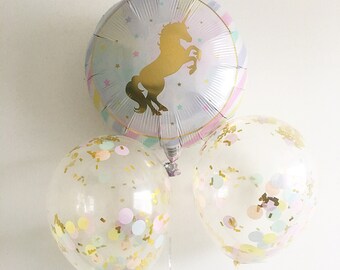 Unicorn Balloon Unicorn Confetti Balloon Rainbow Balloons Pastel Unicorn Party Unicorn Party Rainbow Confetti Balloons Unicorn Party Decor