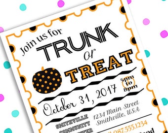 Trunk or Treat ~ HALLOWEEN PARTY ~ 5x7 Invite ~ 8.5x11 Flyer ~ 11x14 Poster ~ 300 dpi Digital Invitation