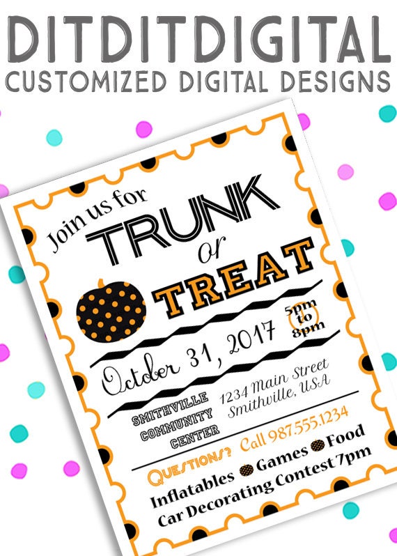 Trunk or Treat HALLOWEEN PARTY 5x7 Invite 8.5x11 Flyer