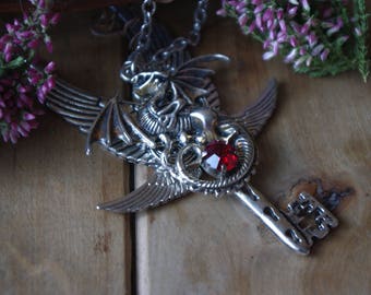Magic Key, fantasy key, Winged key, Winged pendant, Large Key, Fantasy jewelry, Necklace Key, Pedant key, Dragon key, dragon,Fantasy pendant