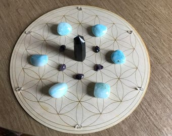Crystal Grid - Flower of Life - 6 or 12 Inches - Birch Wood