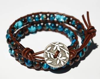 Leather bracelet Birthday gift for women bracelet Leather Wrap Bracelet Beaded Bracelet Turquoise Beads Bracelet Leather Cord Bracelet