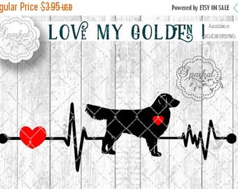 ON SALE Love My GOLDEN Retriever Dog Svg Cut File Heartbeat Stencil, Heart Monitor Car Stencil Digital Cutting file, Available Svg Dxf Eps P