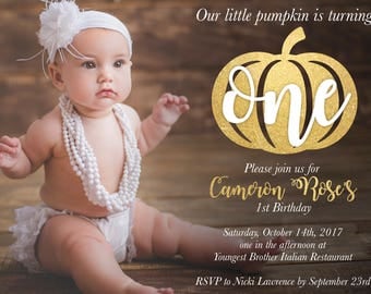 Our Little Pumpkin Is Turning One / Baby's First Birthday / Fall Baby / Fall Birthday / Gold / Rustic