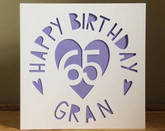 Gran Card, Personalised Birthday Card, 65th Birthday Card,Birthday Card,Card, Happy Birthday Card, Heart Card, Unique Personalised Card