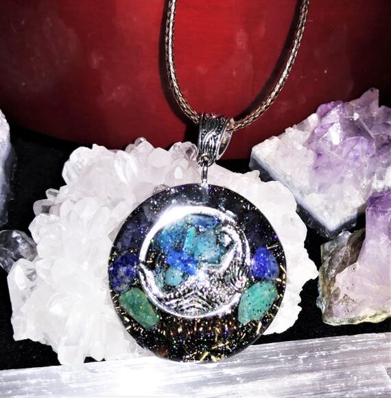 Mermaid Orgone Pendant with Herkimer diamond, Chrysocolla,Lapis,Amethyst,Blue Apatite, Amazonite & Shungite, EMF Protection, Starseed, Reiki