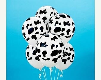 ON SALE 20 COW Print Qualatex Latex Balloons 11 inch Holstein Cow Balloons Farm animal Party
