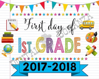 First Day of First Grade Sign, Instant Download, First Day of School Color Notebook, Back To School, Notebook Sign, DIY, 1st Printable