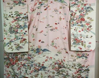 Pink scenery Furisode Traditional Japanese kimono