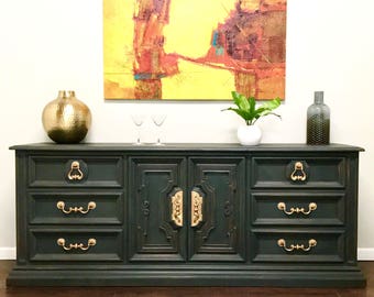 mid century dresser. vintage buffet, white fine furnture company, hand painted, Annie Sloan, chalk paint, graphite, distressed