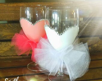 Bridal Party Hand-Painted Wine Glasses
