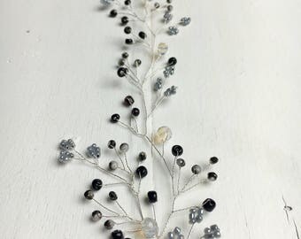 Black pearls branch hair jewelry hair arrangement vines festive