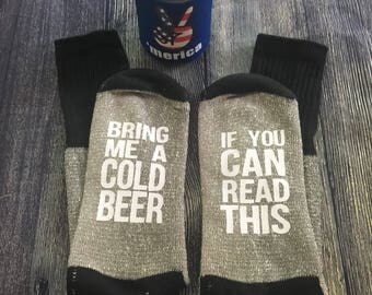If you can read thing bring me a cold beer socks, wine socks, beer socks, mens socks, i love beer socks, socks with sayings, funny socks