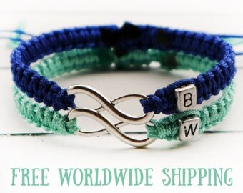 Set of Initials Bracelet, Couples bracelet, Infinity bracelet, Anniversary Bracelet, Personalized braided bracelet, His Hers bracelet
