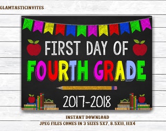 First Day of Fourth Grade Sign, Instant Download, First Day of School Chalkboard, Three Sizes, Last Day of School. Chalkboard Sign, DIY, 4th