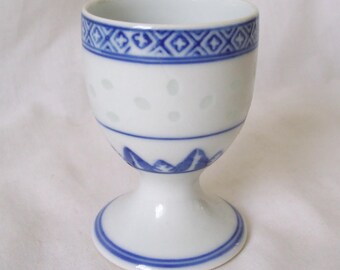 Blue and White China Egg Cup with Translucent Spots