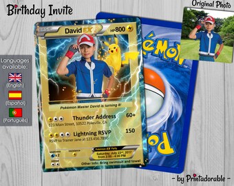 Pokémon Card Birthday Invitation - Customizable Pokémon GO Invite - Electric Type Birthday Invitation and Poké Card - Digital File