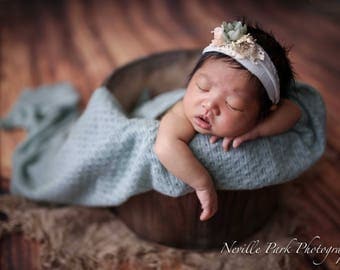 Duck egg blue wraps ALICE,stretch lace knit,newborn props,uk seller,fuzzy texture,girls,boys,sitter props