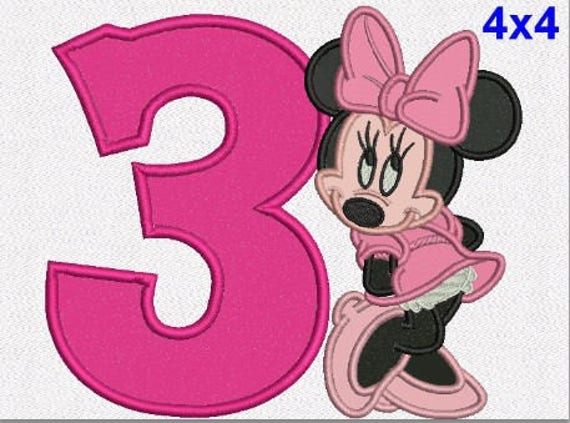 minnie mouse numbers birthday applique machine embroidery 4x4