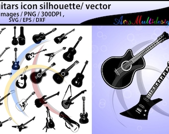 Guitars silhouette / Guitars svg / guitar icon /Guitars digital clipart / Guitars SVG / EPS / PNG / Dxf / vector icon / special set added