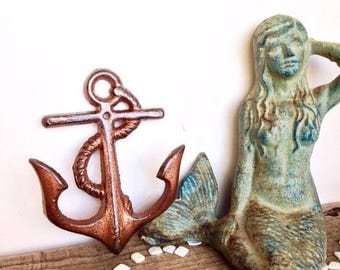 ON SALE Copper Anchor Hooks - Beach Decor - Nautical Home Decor - Copper Bathroom - Bathroom Wall Hooks - Nautical Decor - Copper Wall Decor