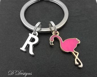 Flamingo KeyRing, Pink Flamingo KeyChain, Bird KeyChain, Personalised Flamingo Key chain, Flamingo Gifts