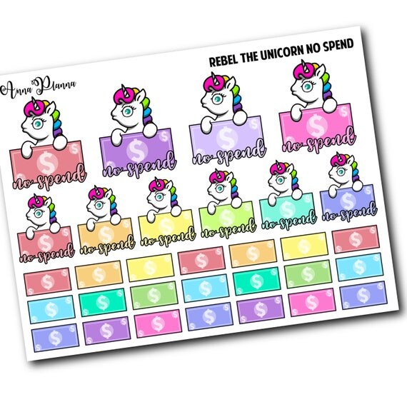 Nospend Unicorn stickers money saving dollar bills