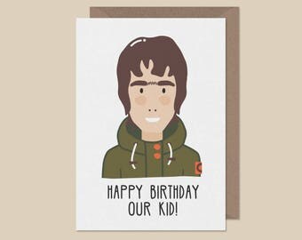 Birthday card boyfriend. liam gallagher. music birthday card. art. print. card. oasis birthday card. manchester . handmade greetings card.
